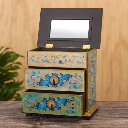 Spring Splendor Peruvian Reverse-Painted Glass Jewelry Chest