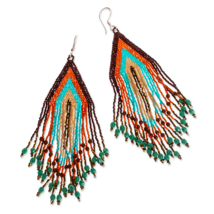 Peach and Aqua Waterfall Huichol Beadwork Peach-Aqua-Tangerine Waterfall Earrings