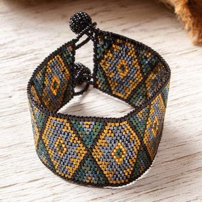 Blessed Rain and Protection Huichol Blessing Sage Green & Iridescent Grey Bead Bracelet