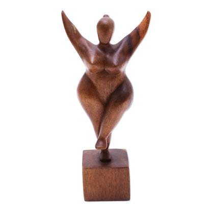 Curvy and Happy Hand Carved Suar Wood Sculpture of the Female Form