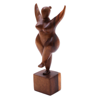 Curvy and Happy Hand Carved Suar Wood Sculpture of the Female Form