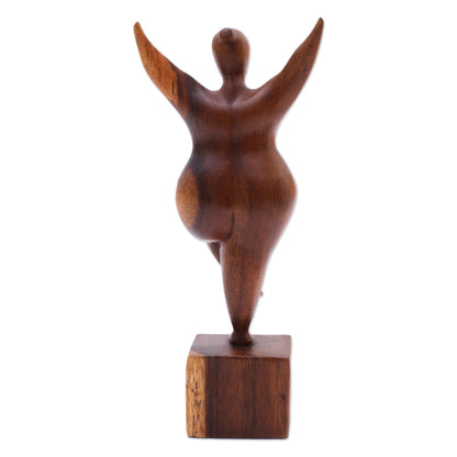 Curvy and Happy Hand Carved Suar Wood Sculpture of the Female Form