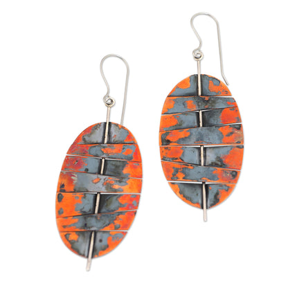Oval Stitches Balinese Copper and Stainless Steel Dangle Earrings