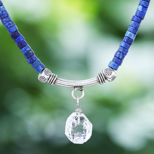 Wild Moon Handmade Clear Quartz and Lapis Lazuli Pendant Necklace