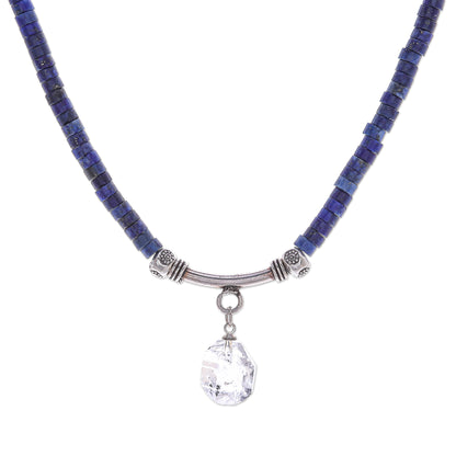 Wild Moon Handmade Clear Quartz and Lapis Lazuli Pendant Necklace