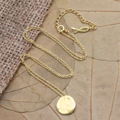 Meditation Coin Gold-Plated Sterling Silver Round Pendant Necklace