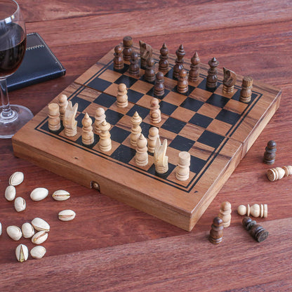 Two for One Handmade Raintree Wood Chess and Backgammon Game