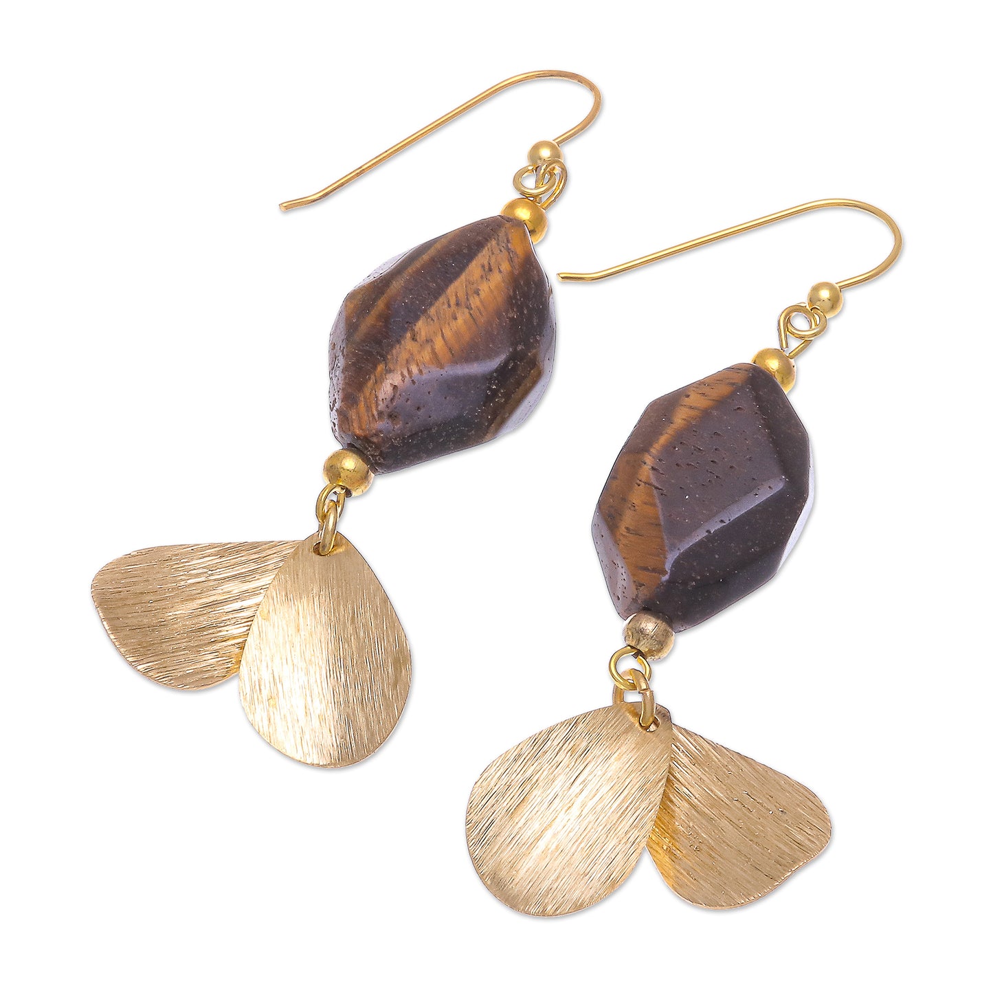 Tiger Stripes Hand Threaded Gold Plated Tiger's Eye Dangle Earrings