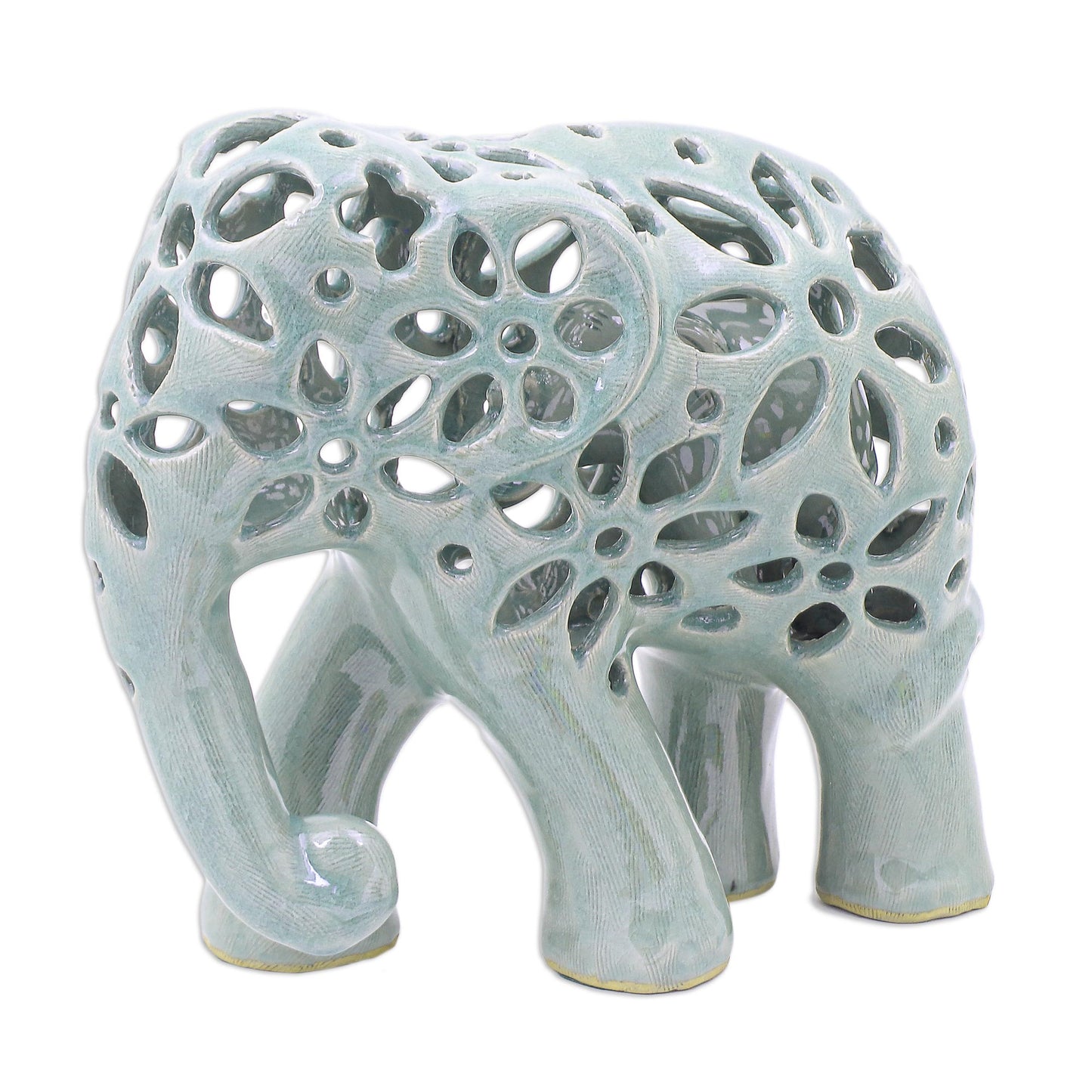 Flowering Elephant Hand Crafted Celadon Ceramic Elephant Sculpture