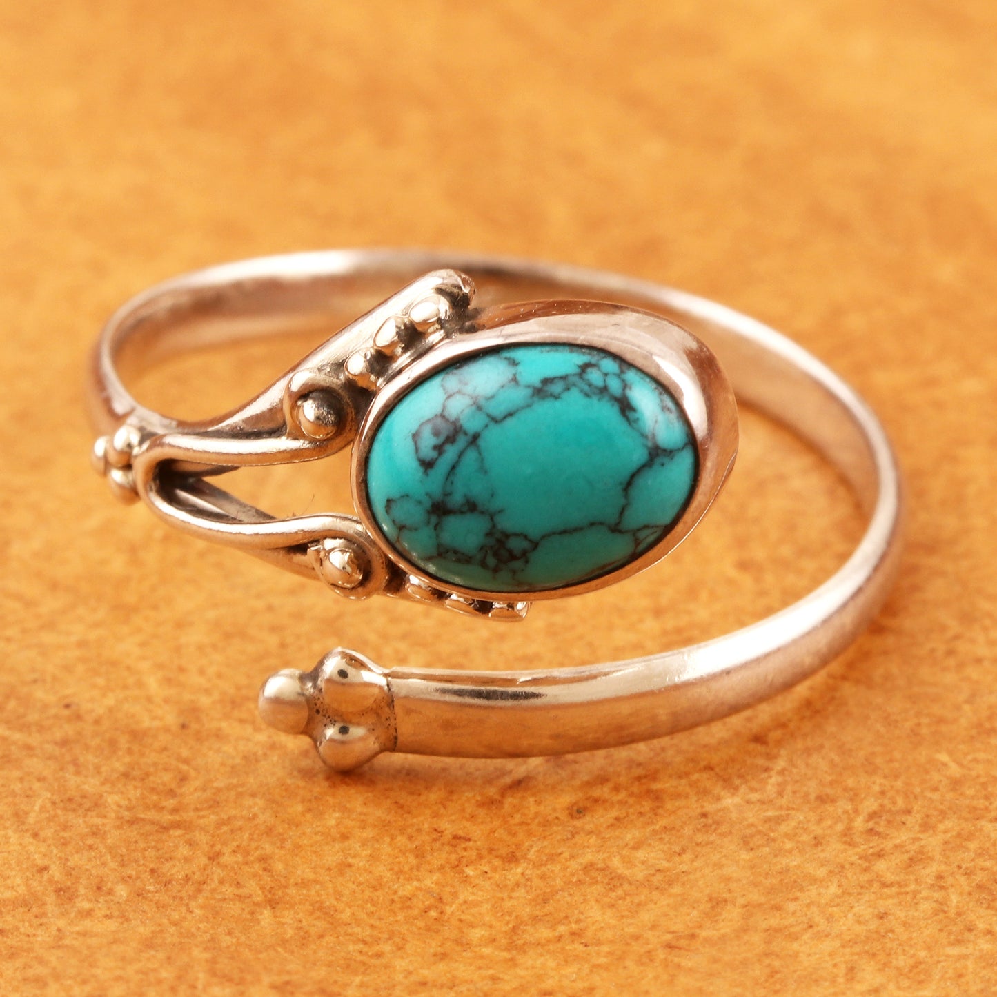 Wrapped in Turquoise Hand Crafted Sterling Silver Wrap Ring from India