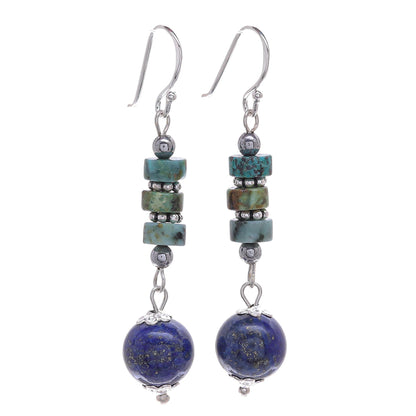 Earth Orbit Handmade Lapis Lazuli and Hematite Dangle Earrings