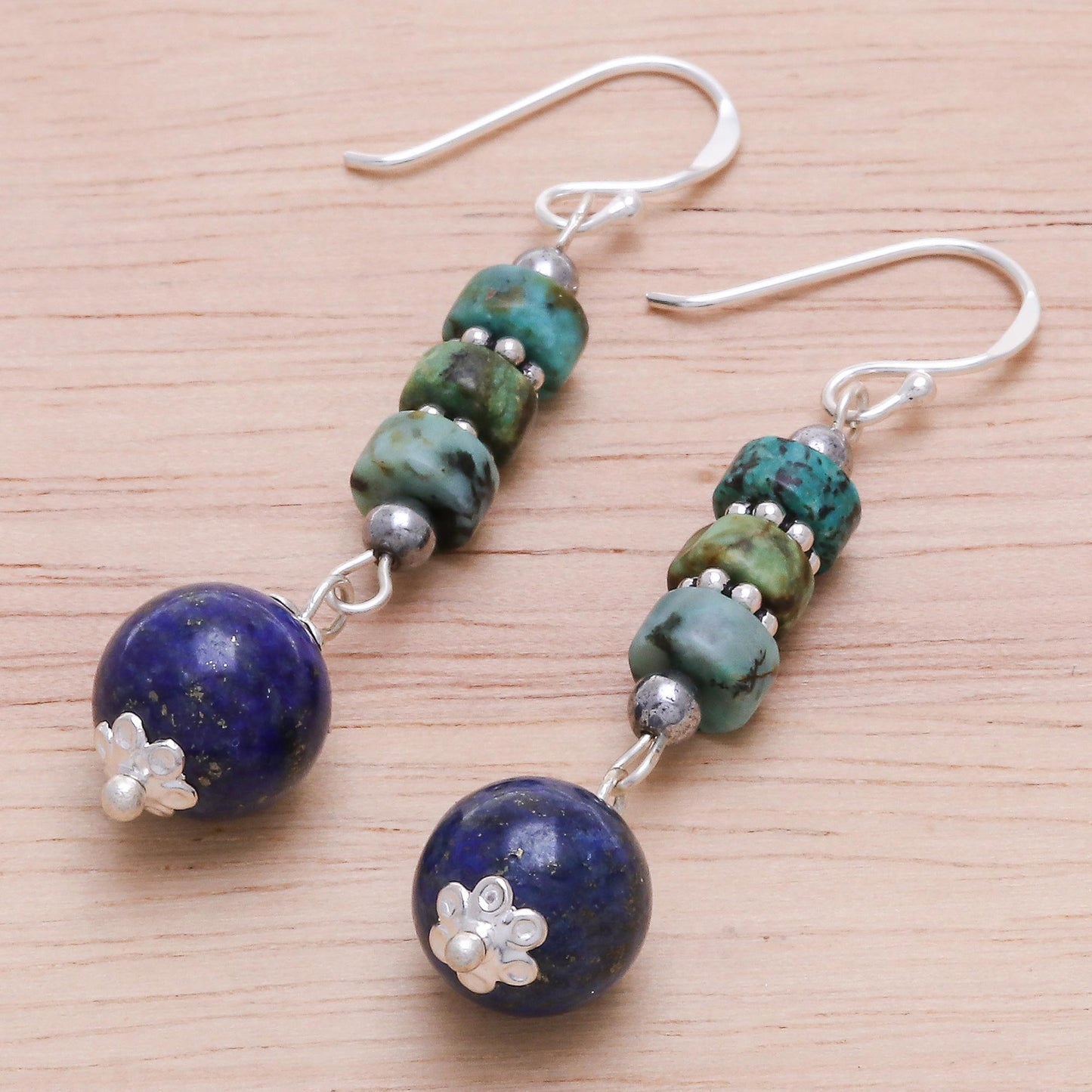 Earth Orbit Handmade Lapis Lazuli and Hematite Dangle Earrings