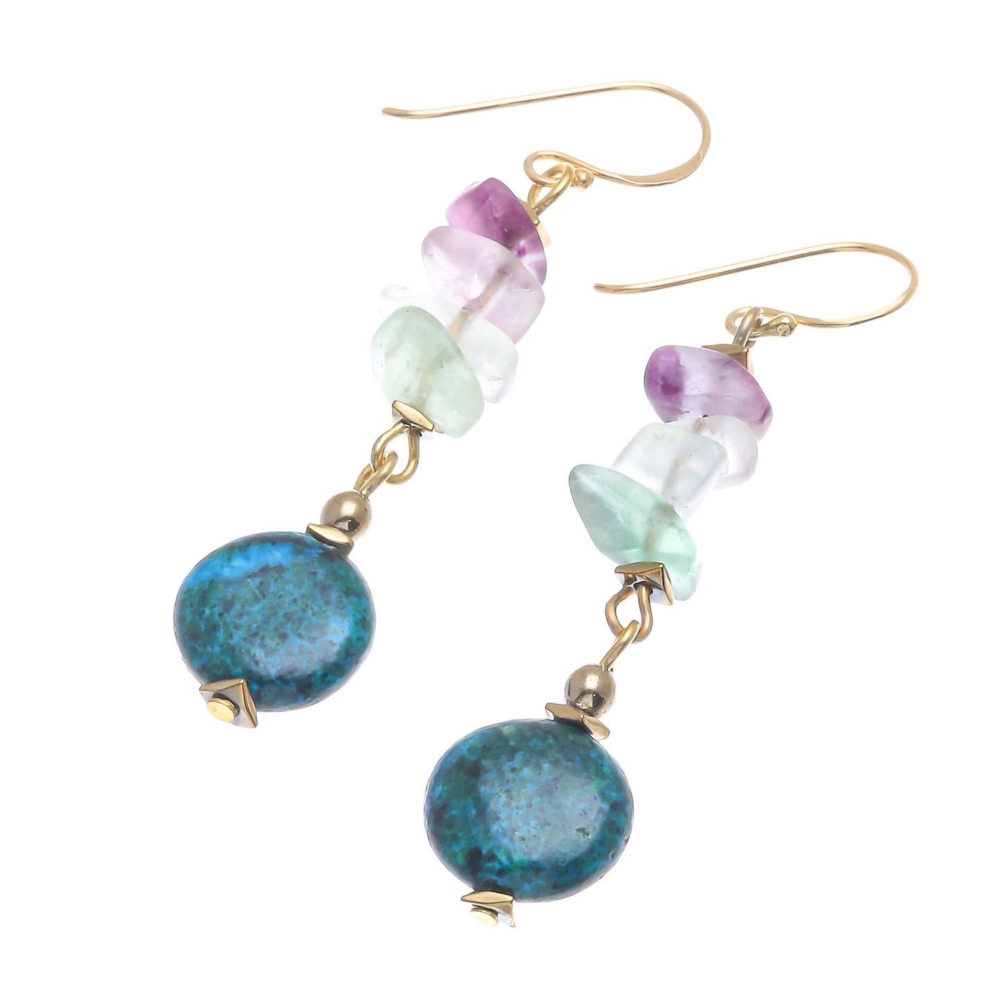 Venus Garden Hand Made Gold-Plated Multi-Gemstone Dangle Earrings