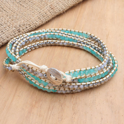 Sea Ice Hand Made Amazonite and Hematite Beaded Wrap Bracelet