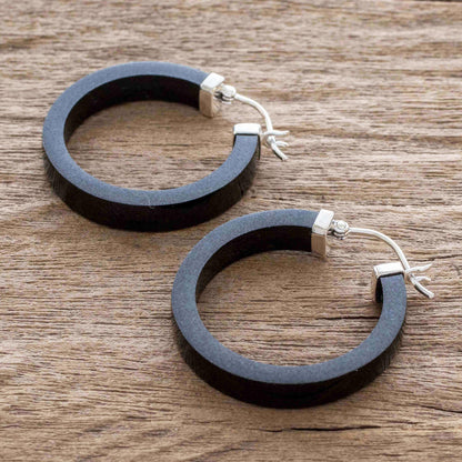 Synchronicity in Black Artisan Black Jade Hoop Earrings