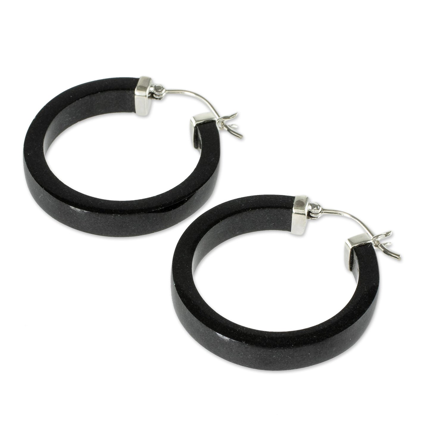 Synchronicity in Black Artisan Black Jade Hoop Earrings