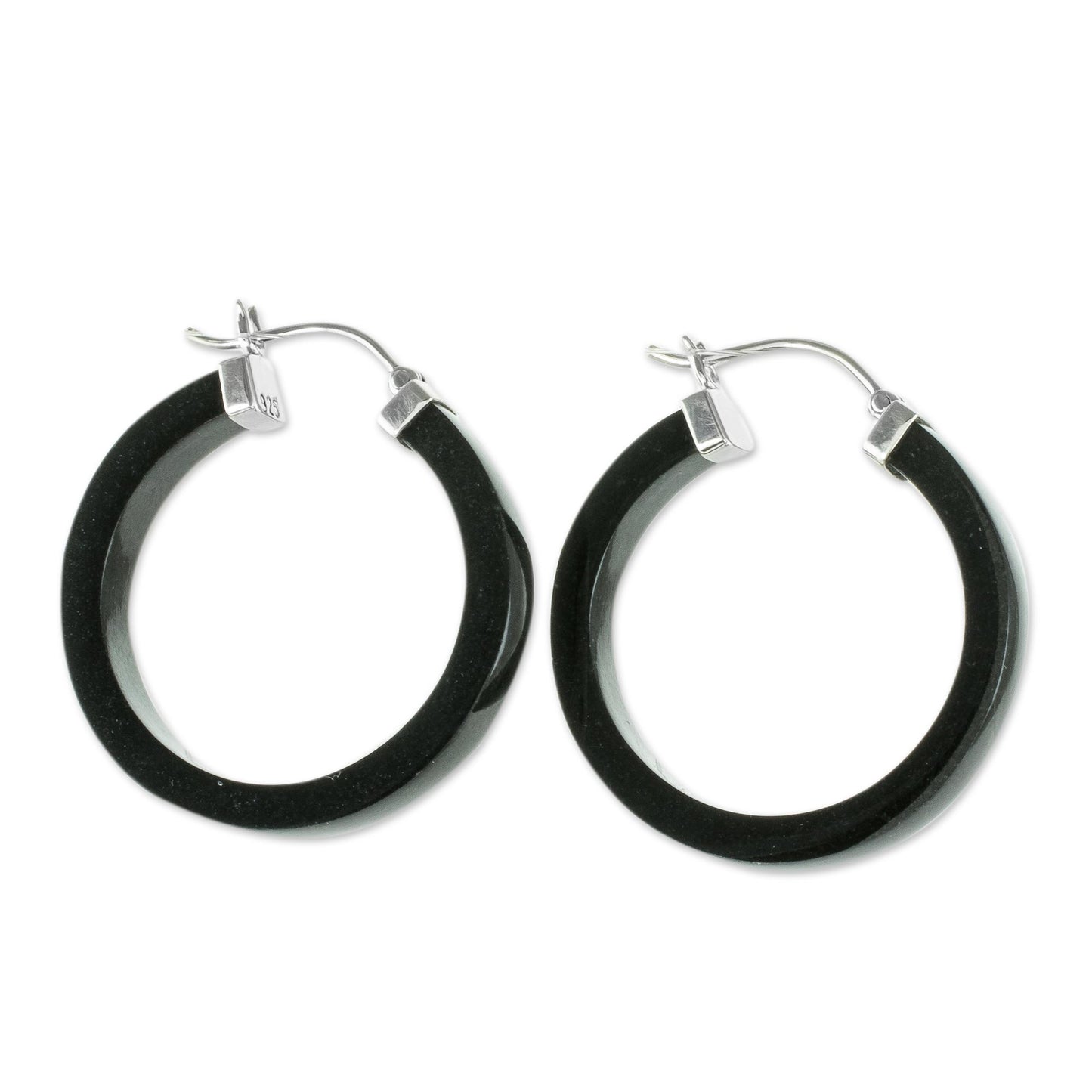 Synchronicity in Black Artisan Black Jade Hoop Earrings