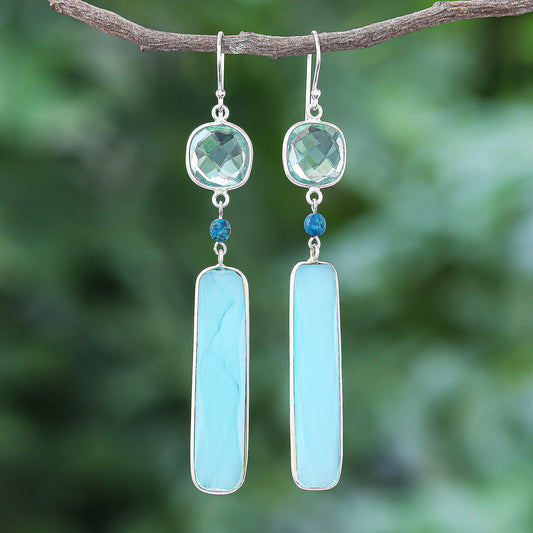 Ice Queen Rhodium-Plated Chalcedony and Chrysocolla Dangle Earrings