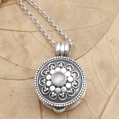 Secret Stone Rainbow Moonstone and Sterling Silver Locket Necklace