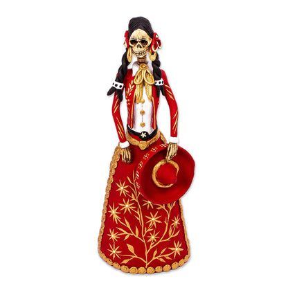 La Catrina Charra Red and Gold Charra Catrina Sculpture