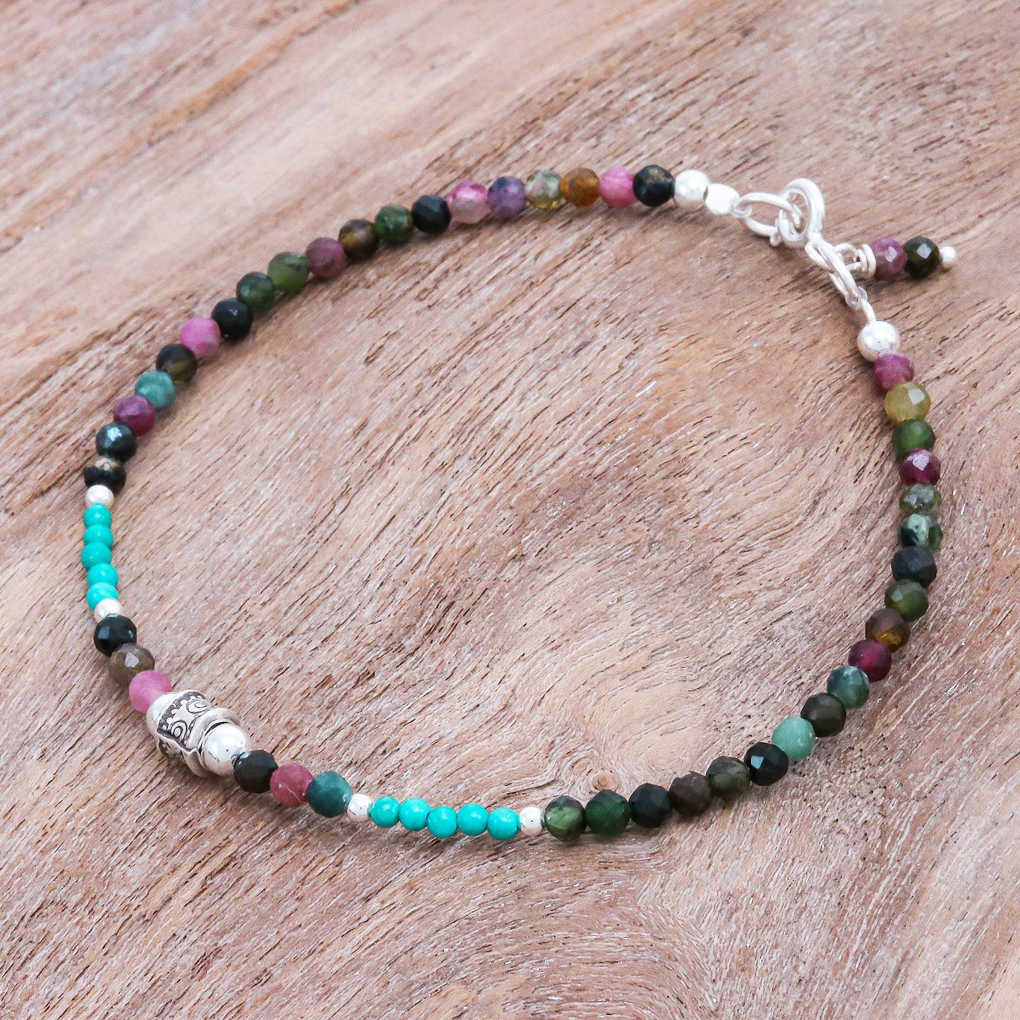 Nexus in Pink Hand Threaded Tourmaline and Sterling Silver Beaded Bracelet