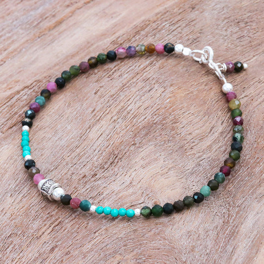 Nexus in Pink Hand Threaded Tourmaline and Sterling Silver Beaded Bracelet