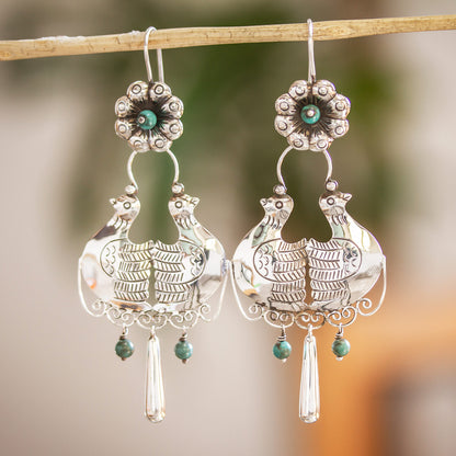 Palomitas 925 Sterling Silver And Turquoise Earrings From Mexico