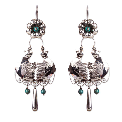 Palomitas 925 Sterling Silver And Turquoise Earrings From Mexico