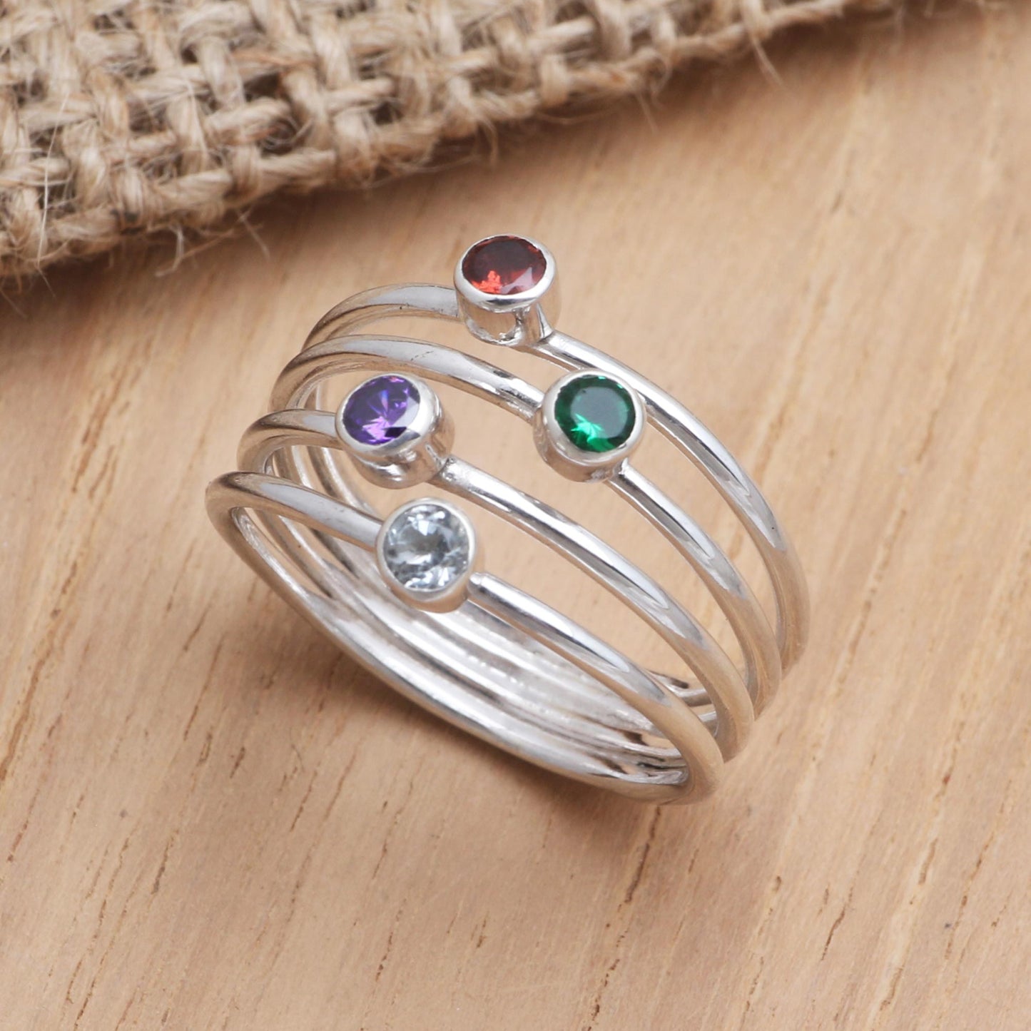 Rainbow Stepping Stones Hand Crafted Amethyst and Garnet Ring