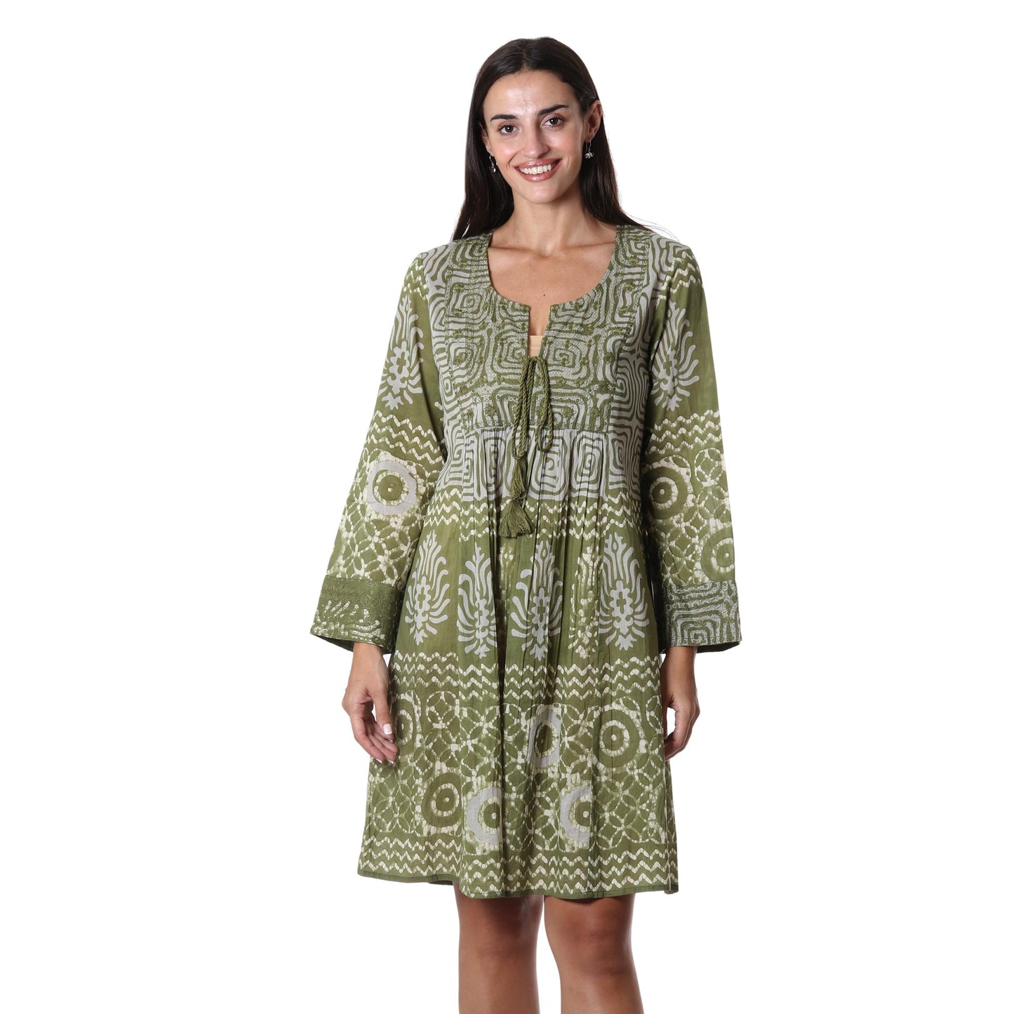 Cool Green Screen Printed Embroidered Cotton Dress