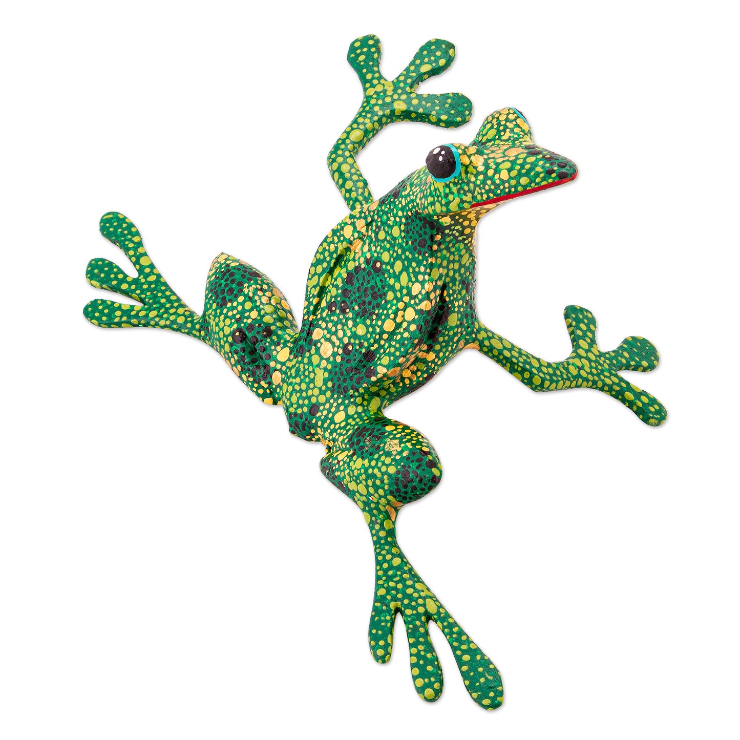 Green Tree Frog Handmade Wood Green Frog Alebrije Sculpture from Mexico