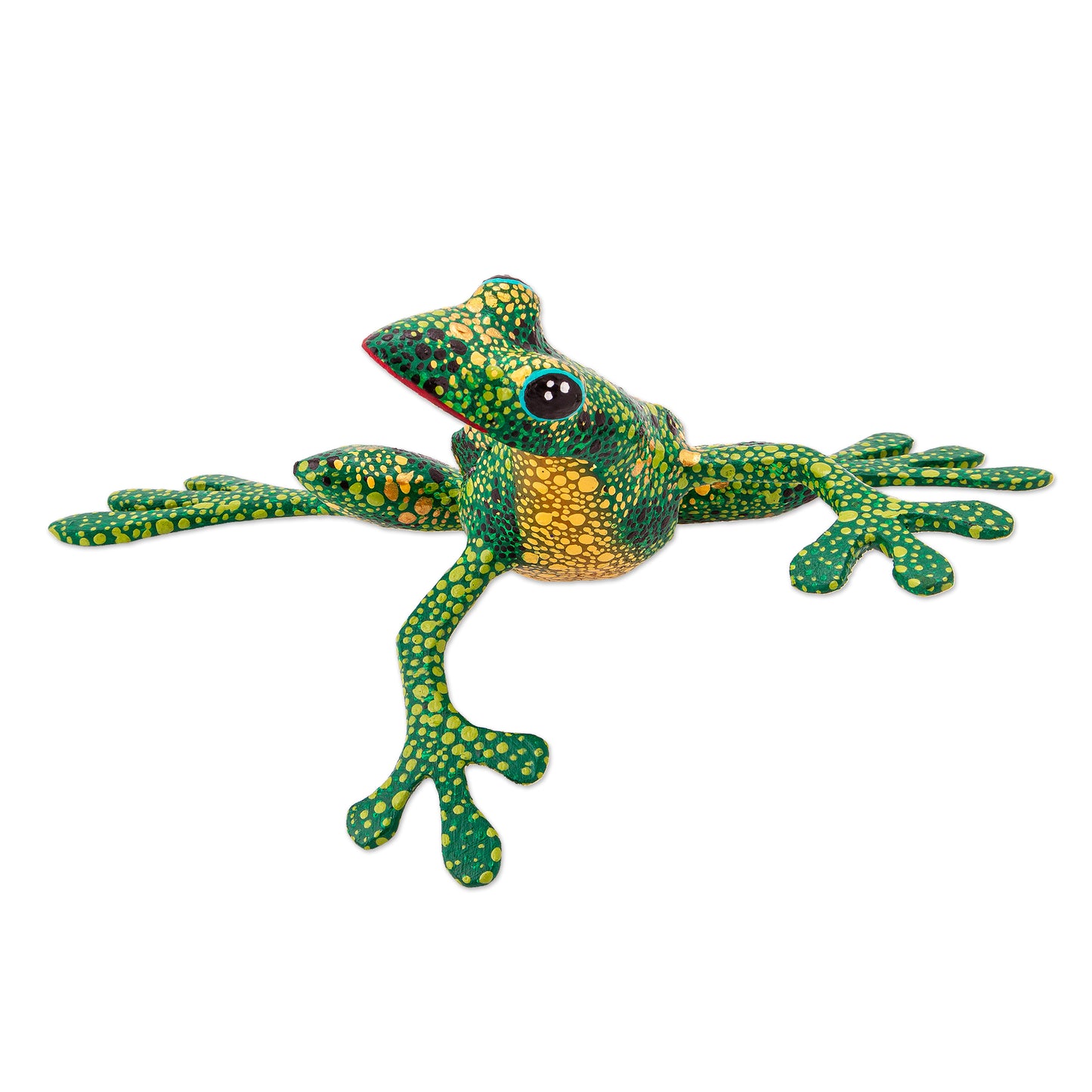 Green Tree Frog Handmade Wood Green Frog Alebrije Sculpture from Mexico