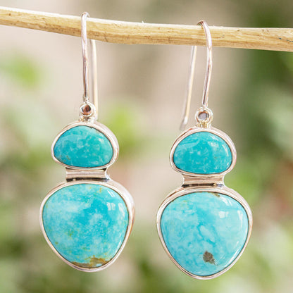 Sky-Kissed Sea Natural Turquoise Taxco Sterling Silver Dangle Earrings