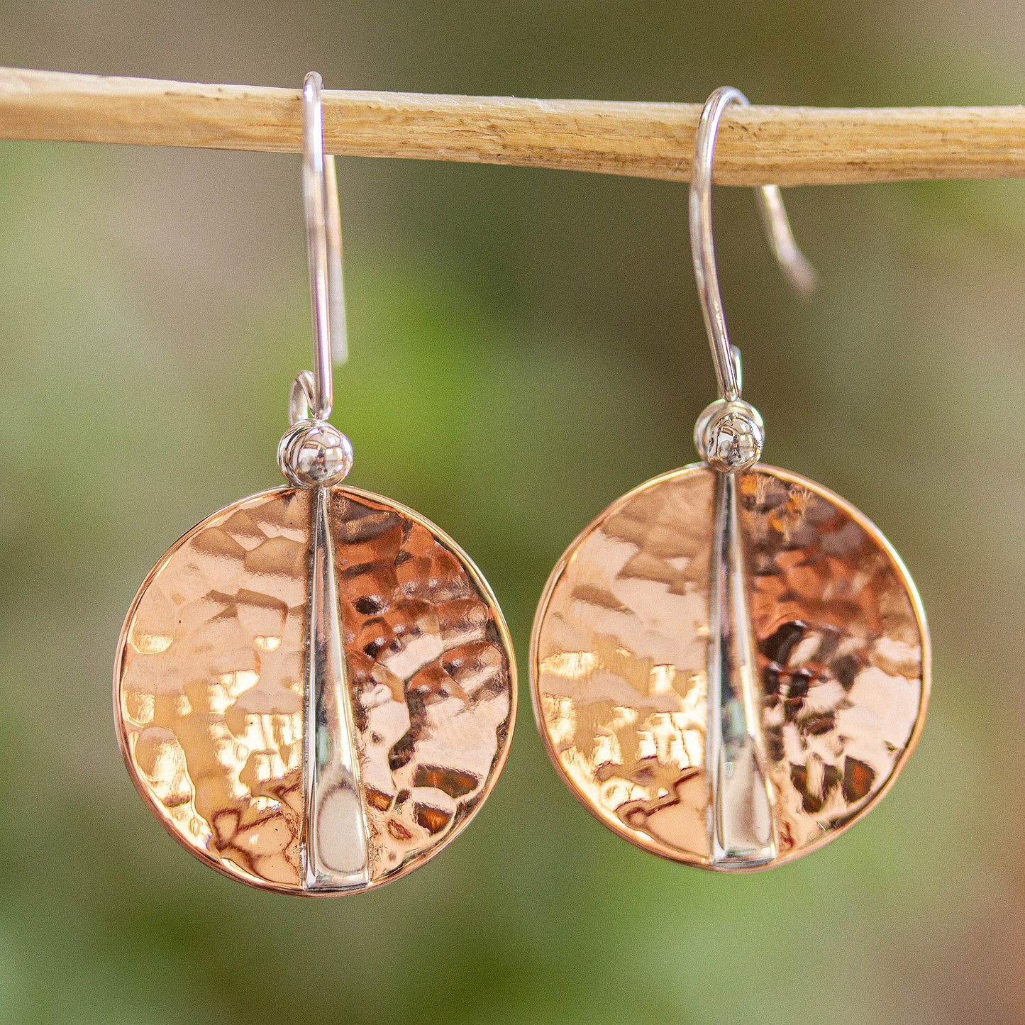 Contemporary Contrasts Mexican 925 Sterling Silver and Copper Dangle Earrings