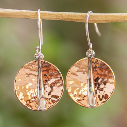 Contemporary Contrasts Mexican 925 Sterling Silver and Copper Dangle Earrings