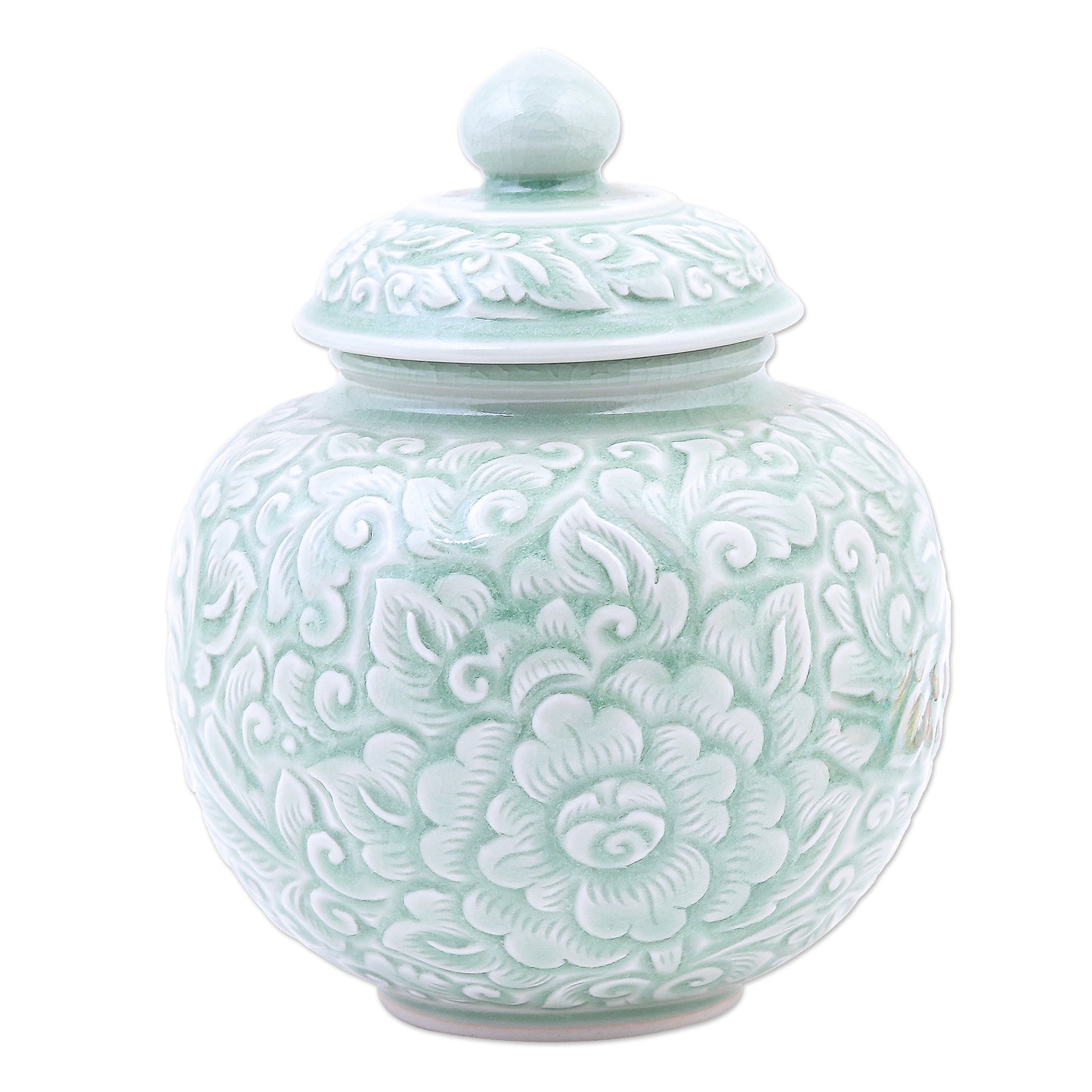 Flower Fairy Hand Crafted Celadon Ceramic Floral-Themed Jar