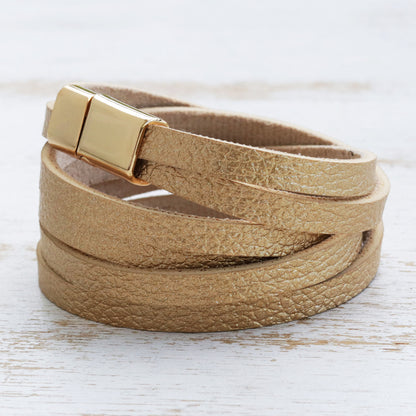 Summer Gold Golden Leather Wrap Bracelet