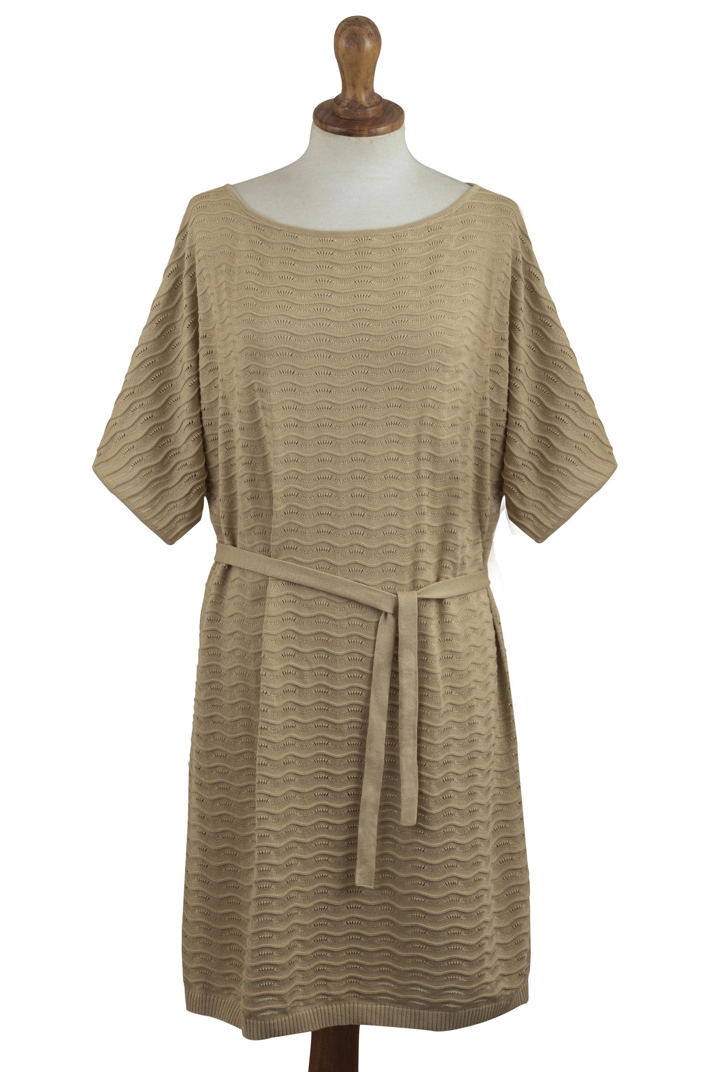 Thalu in Sand Organic Pima Cotton Tee Dress in Sand Brown from Peru