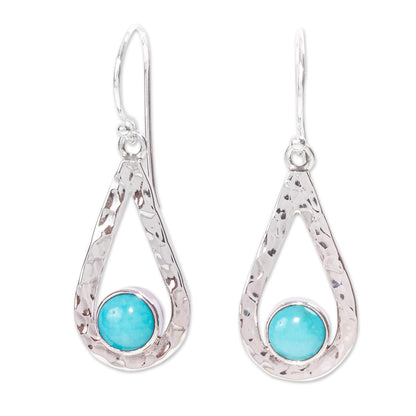 Luminous Rain Handcrafted Textured Taxco Silver Natural Turquoise Earrings