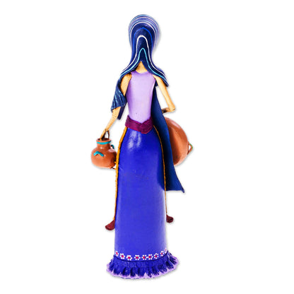 Catrina Tomasa Ceramic Catrina Sculpture with Blue Mantle from Mexico