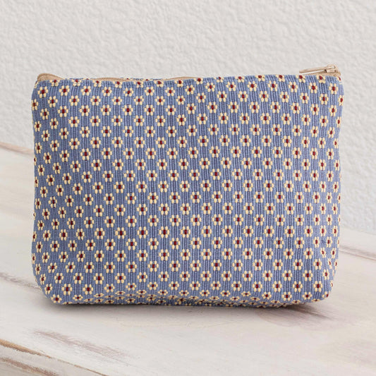 Blue Ditsy Floral Cotton Cosmetic Bag