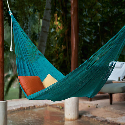 Uxmal Peacock Azure Cotton Rope Hammock (Single)