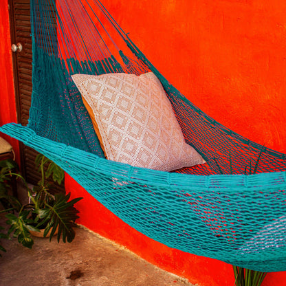 Uxmal Peacock Azure Cotton Rope Hammock (Single)