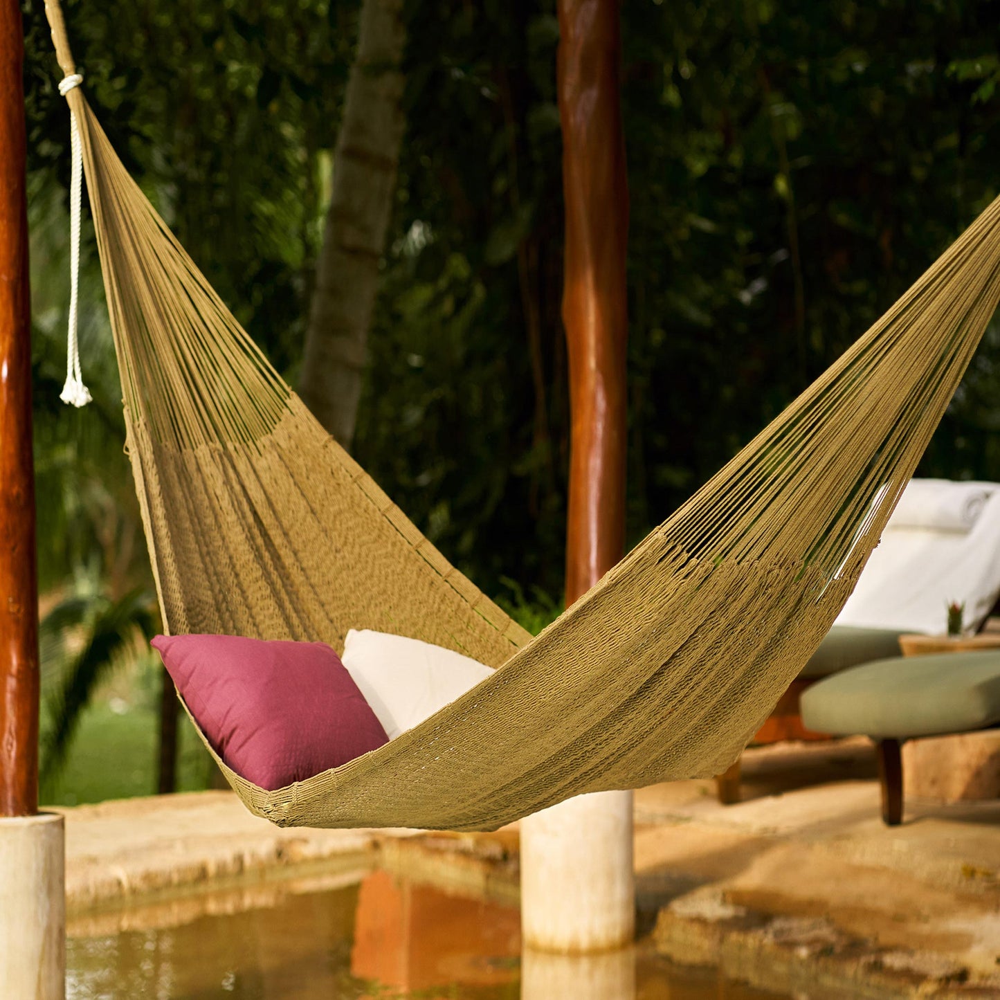 Uxmal Olive Hand Woven Green Cotton Hammock (Double)