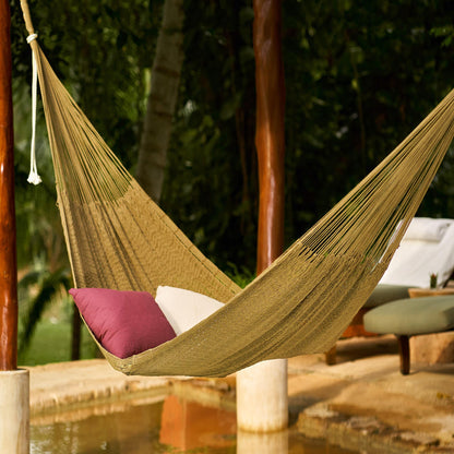 Uxmal Olive Hand Woven Green Cotton Hammock (Double)