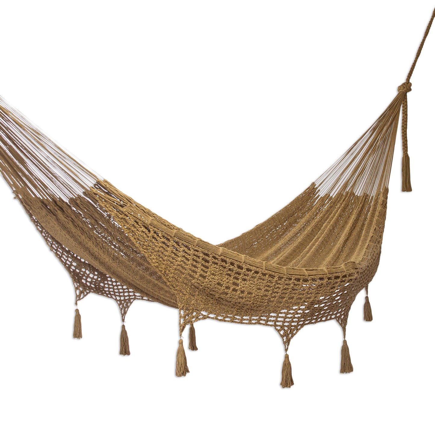 Maya Memories in Olive Macrame-Accented Cotton Hammock (Triple)