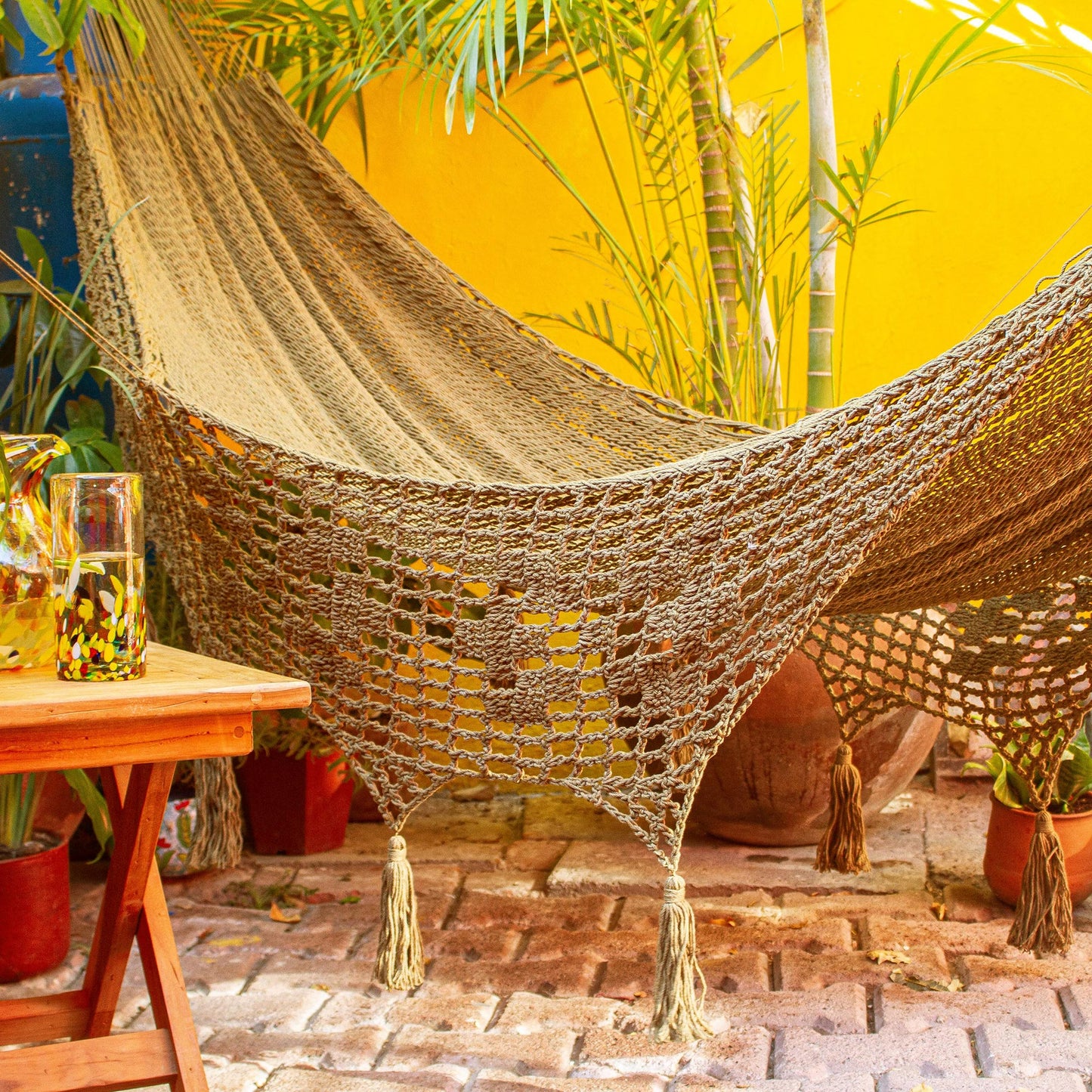 Maya Memories in Olive Macrame-Accented Cotton Hammock (Triple)