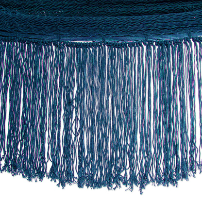 Yucatan Dreams Fringed Navy Cotton Rope Hammock (Double) From Mexico