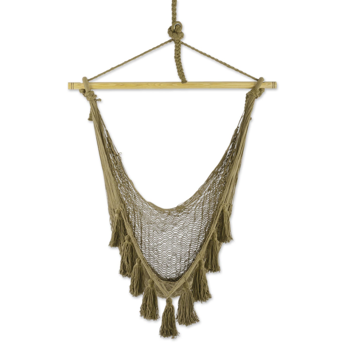 Ocean Seat in Olive Green Tasseled Cotton Rope Mayan Hammock Swing from Mexico