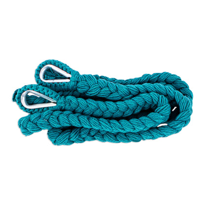 Sea Breezes in Teal Fringed Teal Cotton Rope Mayan Hammock Swing from Mexico